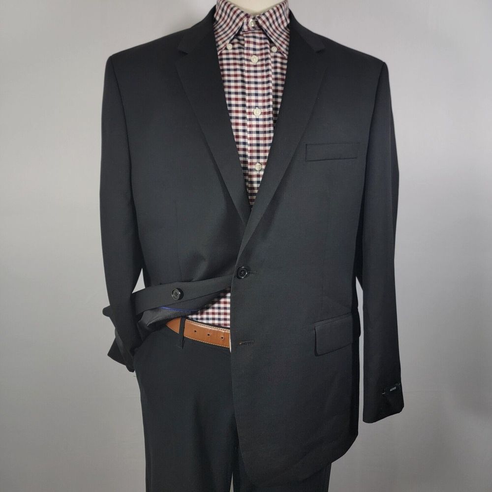 Alfani Men's Sport Coat Blazer Two Button Solid Black Wool Polyester Twill 46R